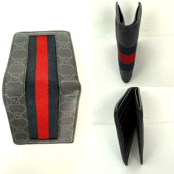 GUCCI GG Supreme Men's Web Black Bi-Fold Wallet - Picture 3 of 11